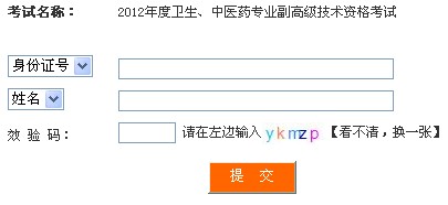 2012年度卫生、中医药专业副高级技术资格考试成绩查询入口